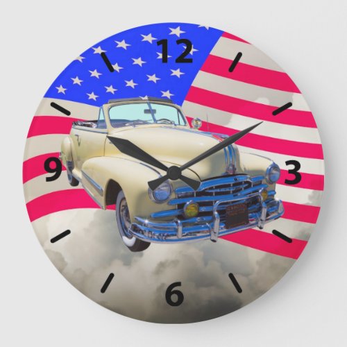 1948 Pontiac Silver Streak And United States Flag Large Clock