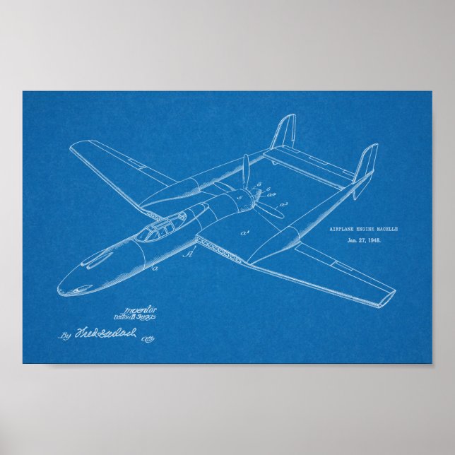 1948 Pusher Airplane Patent Art Drawing Print (Front)