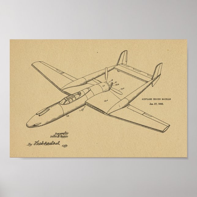 1948 Pusher Airplane Patent Art Drawing Print (Front)