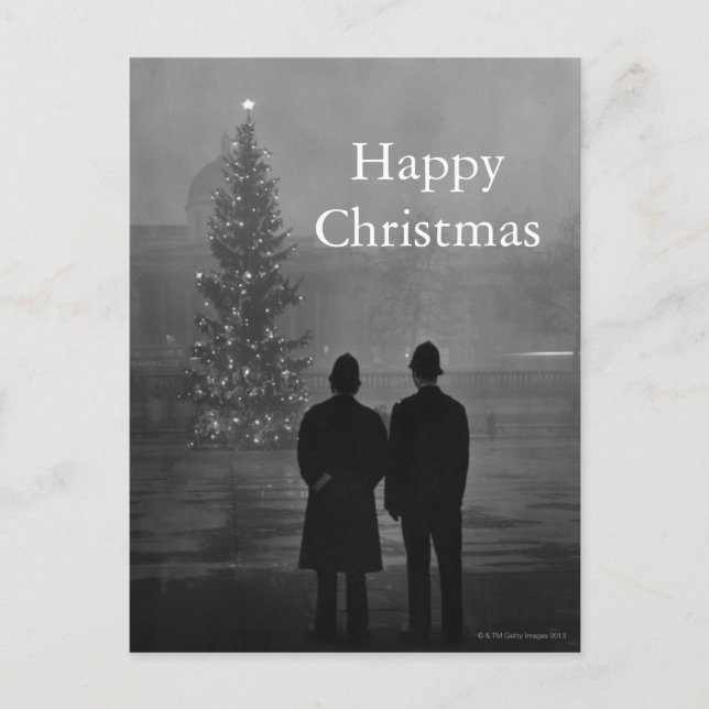 1948: Two policemen regard Christmas Tree Holiday Postcard (Front)