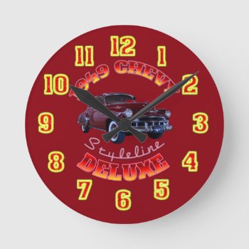 1949 Chevy Styleline Deluxe Clock. Round Clock by interstellaryeller at Zazzle
