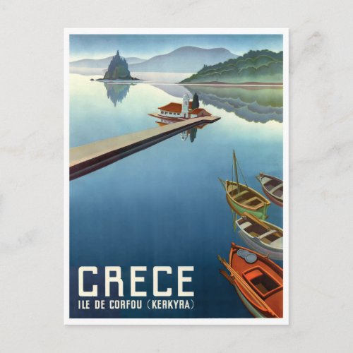 1949 Corfu Greece Travel Poster Postcard