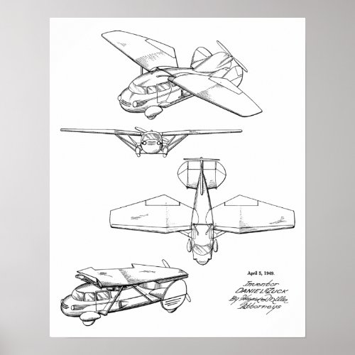 1949 Flying Car Airplane Patent Art Drawing Print