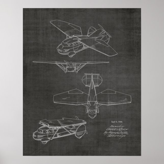 1949 Flying Car Airplane Patent Art Drawing Print (Front)