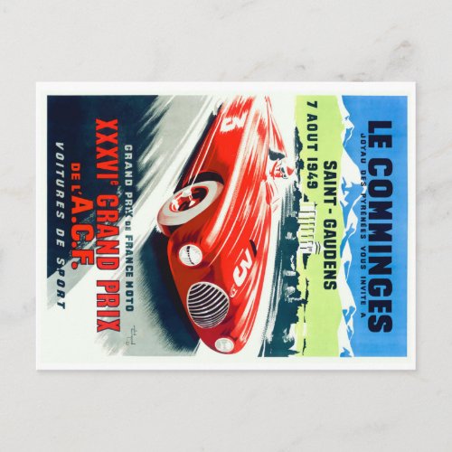 1949 French Grand Prix Racing Poster Postcard