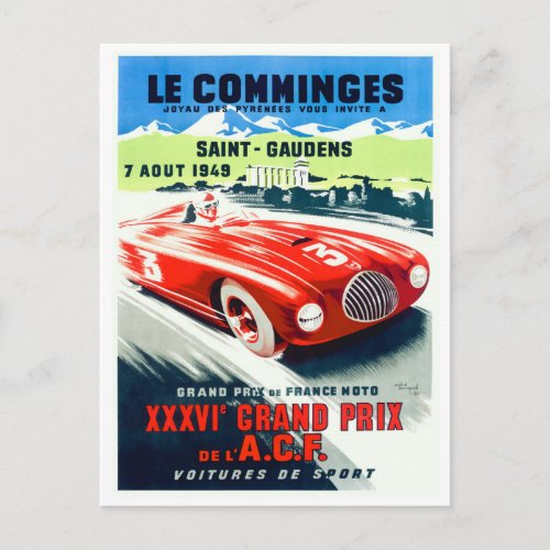 1949 French Grand Prix Racing Poster Postcard