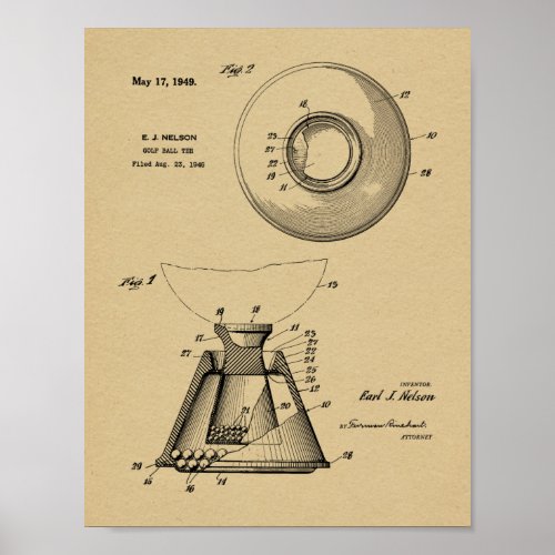 1949 Golf Ball Tee Patent Art Drawing Print