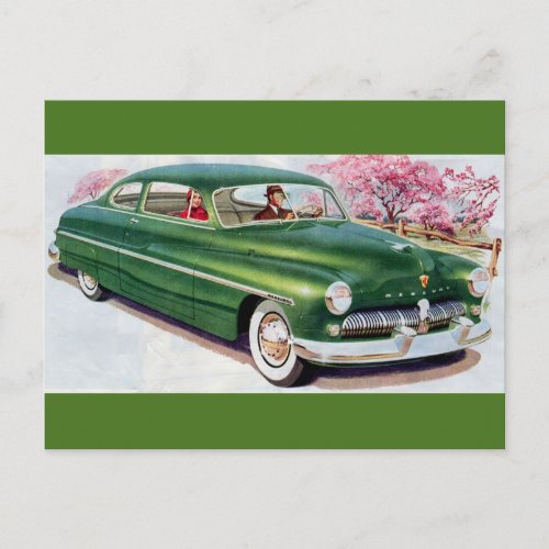1949 green Mercury sedan Postcard