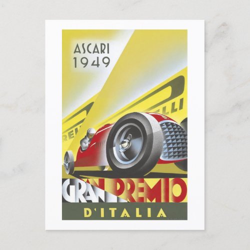 1949 Italian Grand Prix Poster Art Postcard