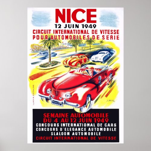 1949 Nice France Circuit Automobile Race Poster