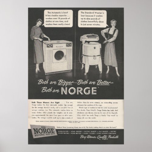 1949 Norge Washing Machine Ad Poster