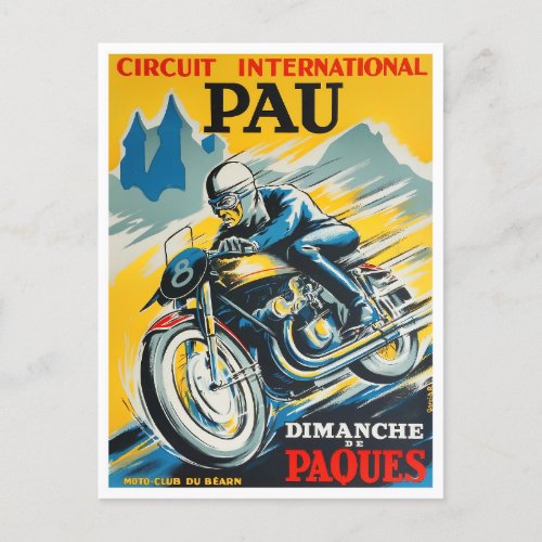 1949 Pau motorcycle vintage racing Postcard