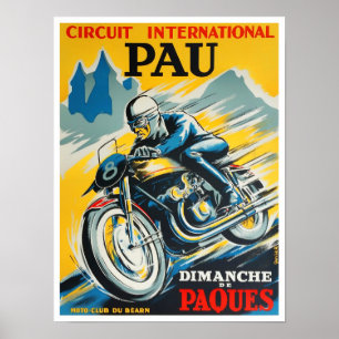 1949 Pau motorcycle vintage racing Poster