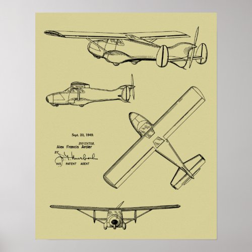 1949 Rear Prop Airplane Patent Art Drawing Print