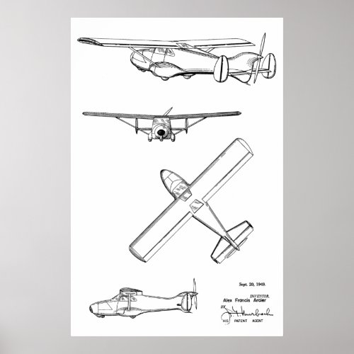 1949 Rear Prop Airplane Patent Art Drawing Print