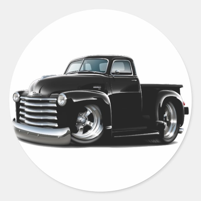 1950-52 Chevy Black Truck Classic Round Sticker (Front)
