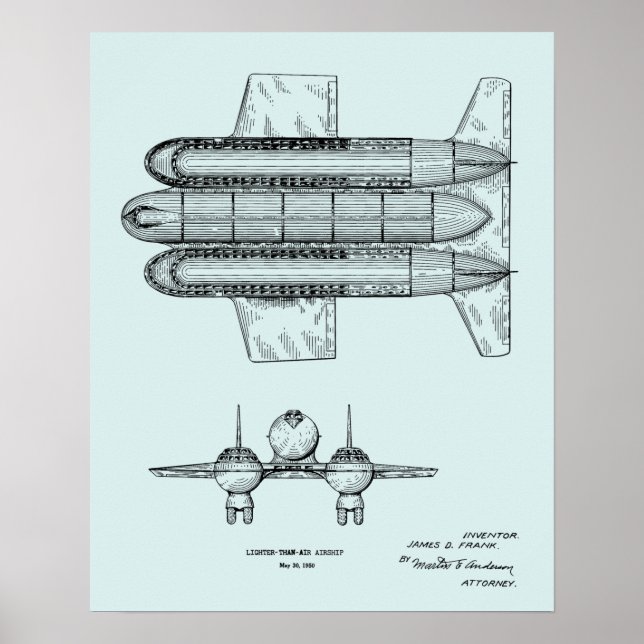 1950 Airship Airplane Patent Art Drawing Print (Front)