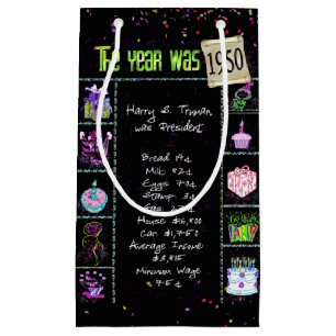 1950 Birth Year Trivia on Black Small Gift Bag