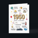 1950 Birthday Card For Dad or Mom<br><div class="desc">Take a journey back to the year 1950 with this one of a kind birthday card that’s bursting with vintage charm. More than just a card, it’s a mini time capsule filled with captivating facts from the year you were born. Front and center, 1950 takes the spotlight, surrounded by a...</div>