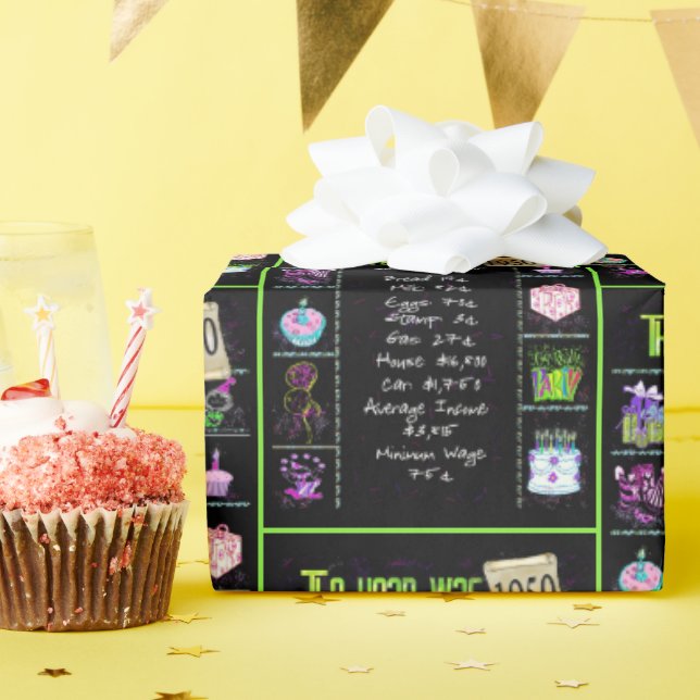 1950 Birthday Year Trivia Wrapping Paper (Birthday Party)