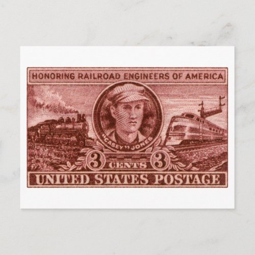1950 Casey Jones Railroad Stamp Postcard