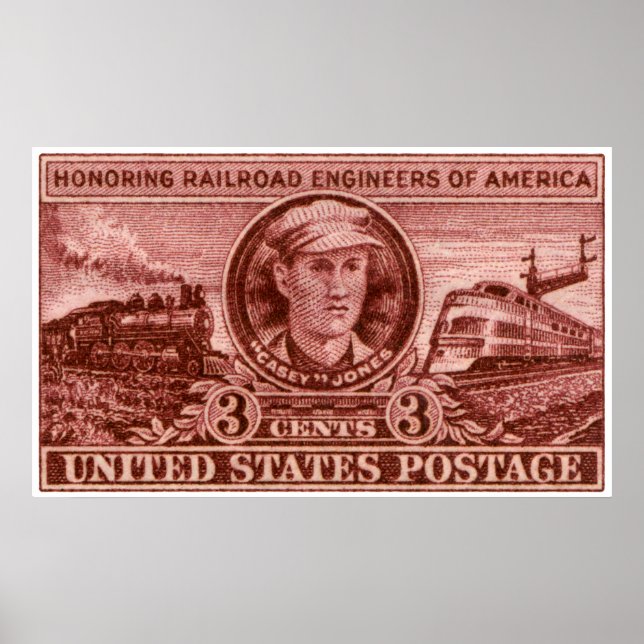 1950 Casey Jones Railroad Stamp Poster (Front)