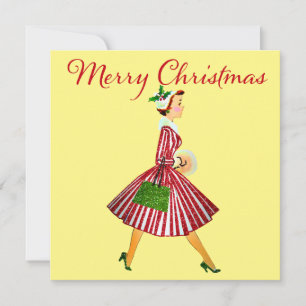 1950 Christmas Vintage Lady  Card