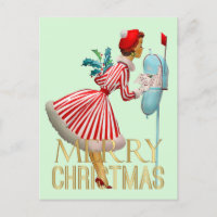 1950 Christmas Vintage Lady Merry Christmas