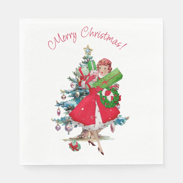 1950 Christmas Vintage Lady  Napkins (Front)