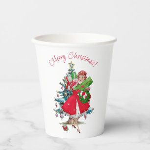 1950 Christmas Vintage Lady Paper Cups