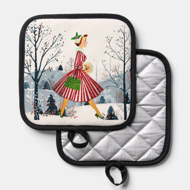 1950 Christmas Vintage Lady  Pot Holder (Front/Back)