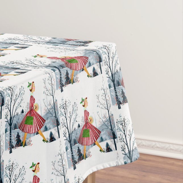 1950 Christmas Vintage Lady  Tablecloth (In Situ)