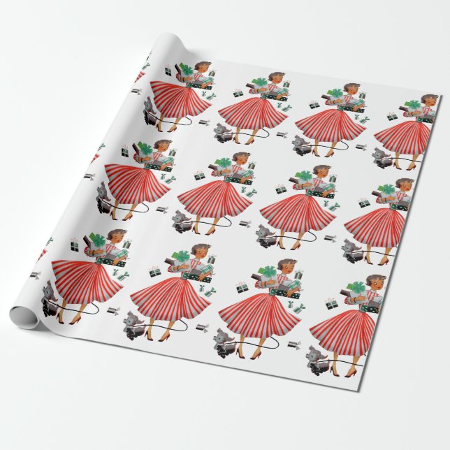 1950 Christmas Vintage Lady  Wrapping Paper (Unrolled)