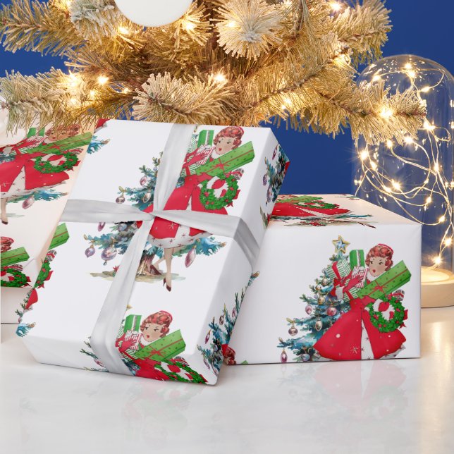 1950 Christmas Vintage Lady  Wrapping Paper (Holidays)