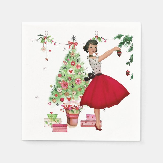 1950 Christmas Woman with Christmas Tree Napkins (Front)