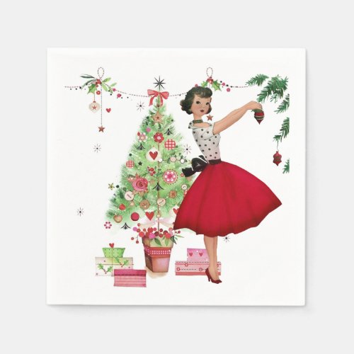 1950 Christmas Woman with Christmas Tree Napkins