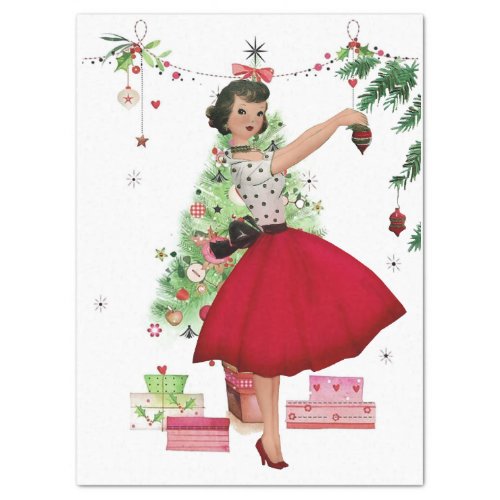 1950 Christmas Woman with Christmas Tree Tissue Paper