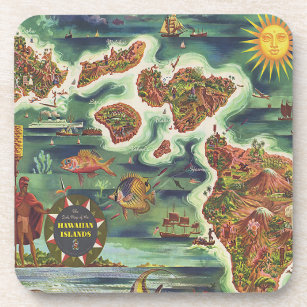 1950 Dole Map of Hawaii Joseph Feher Oil Paint Coaster