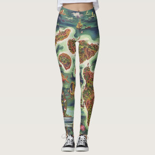 1950 Dole Map of Hawaii Joseph Feher Oil Paint Leggings