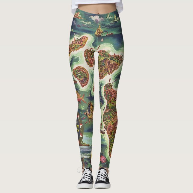 1950 Dole Map of Hawaii Joseph Feher Oil Paint Leggings (Front)