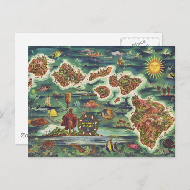 1950 Dole Map of Hawaii Joseph Feher Oil Paint Postcard (Front/Back)