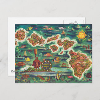 1950 Dole Map of Hawaii Joseph Feher Oil Paint Postcard