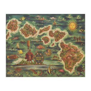 1950 Dole Map of Hawaii Joseph Feher Oil Paint Wood Wall Art