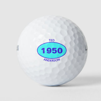 1950 Editable 70th Birthday Blue Personalized Golf Balls
