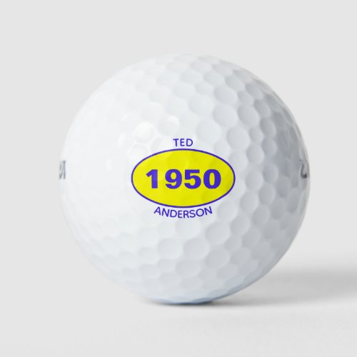 1950 Editable 70th Birthday Yellow Personalized Golf Balls