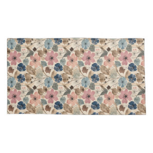 1950 Flowers in Dusty Pink, Blue Pillow Case