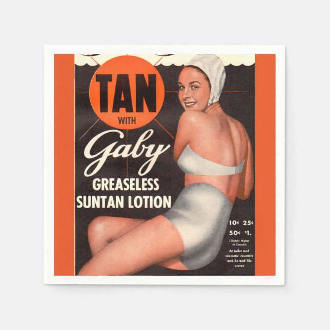 1950 Gaby Suntan Lotion ad Paper Napkins (Front)
