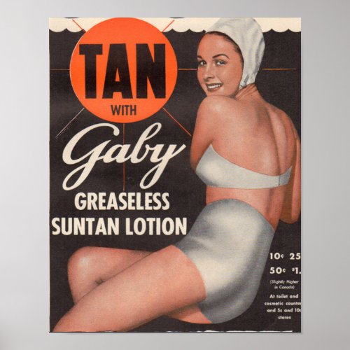 1950 Gaby Suntan Lotion ad Poster