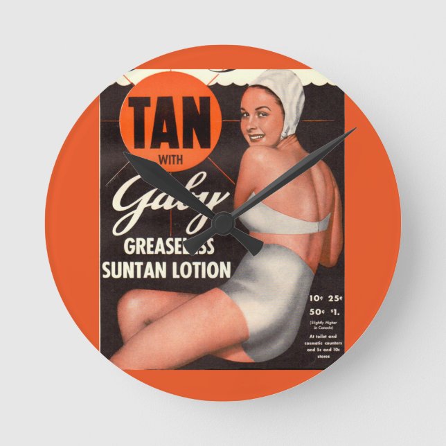 1950 Gaby Suntan Lotion ad Round Clock (Front)