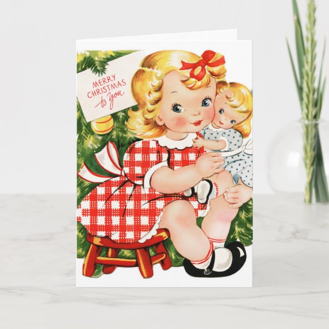 1950 Girl With Doll Holiday Card (Front)